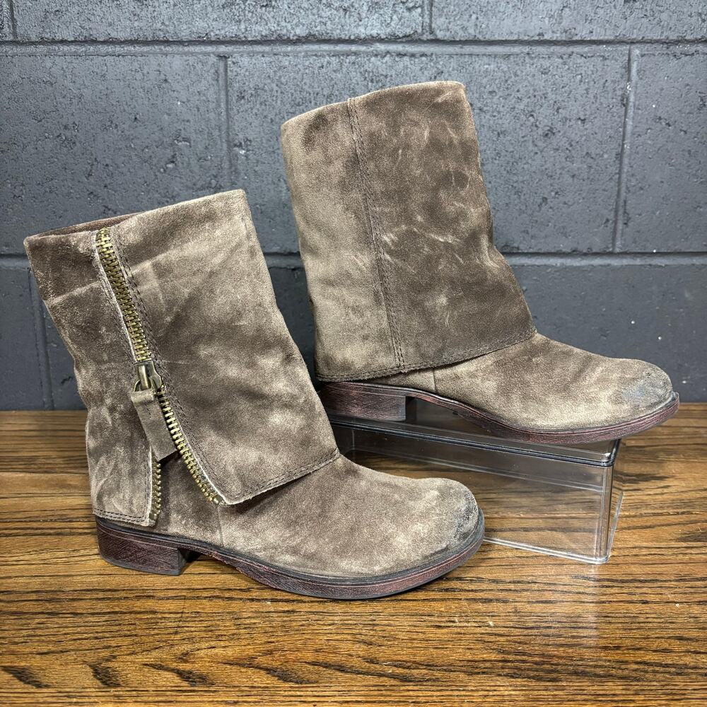 Nine West Vintage America Brown Suede Leather Moto Boots Size 7